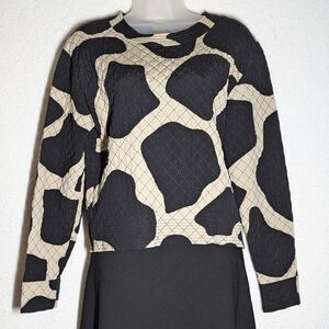 Rare DKNY Quilted Silk Blouse Women Sz Small Top Cow Print Pattern Full Back Zip